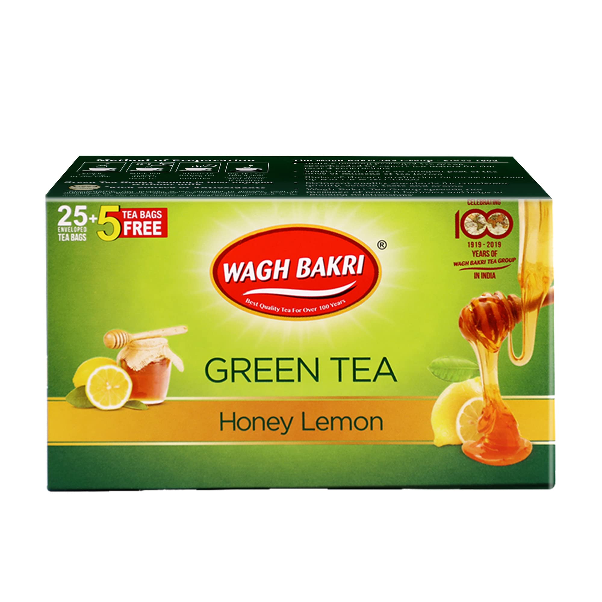 WAGH BAKRI GREEN TEA HONEY LEMON 25 TEA BAGS 37g