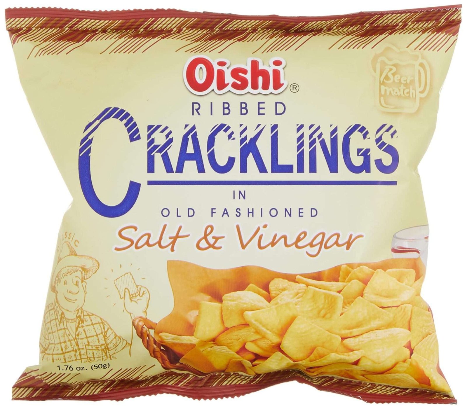 OISHI RIBBED CRACKLINGS SALT AND VINEGAR 50G