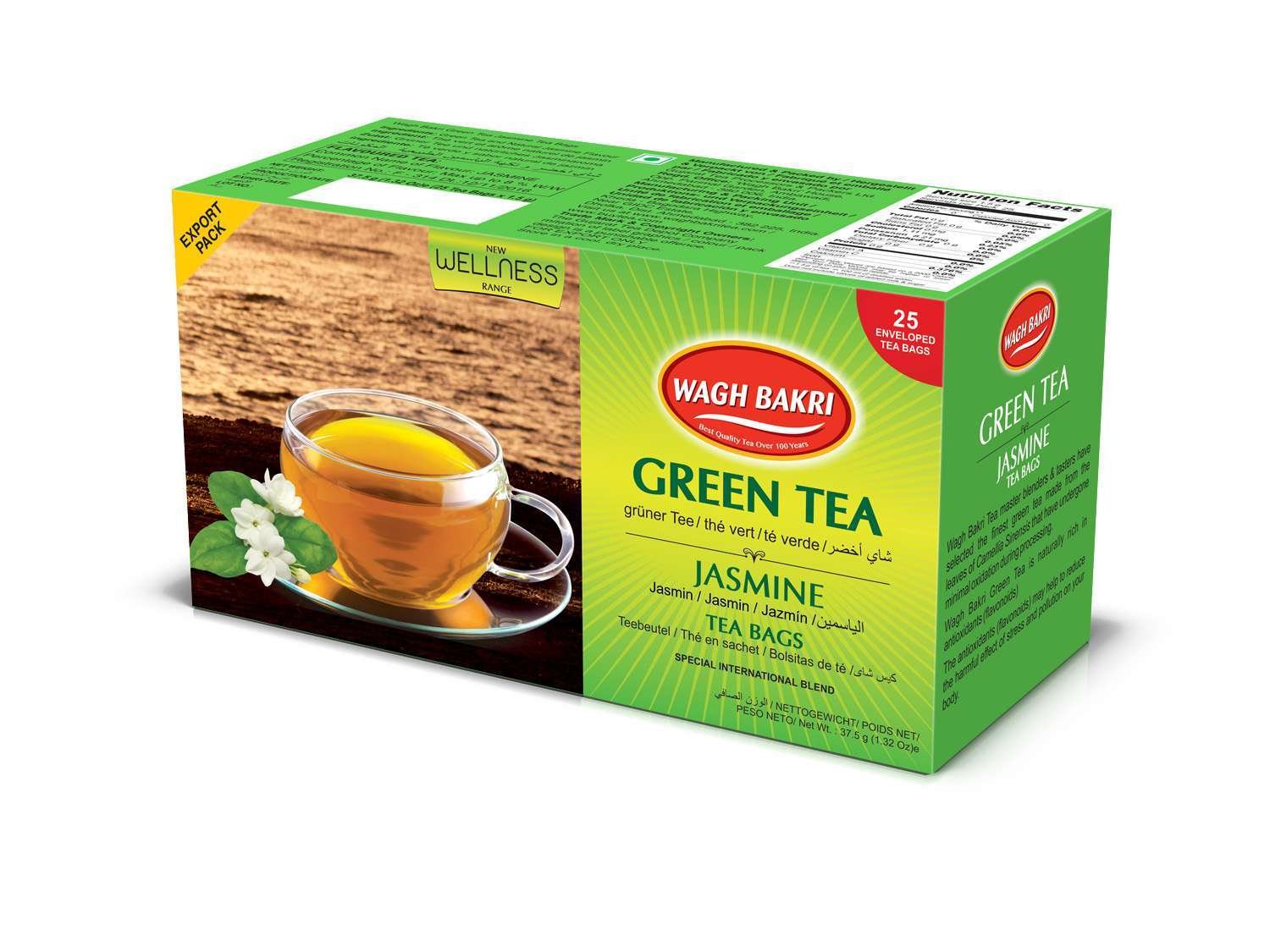 WAGH BAKRI GREEN TEA JASMINE 25 TEA BAGS 37g