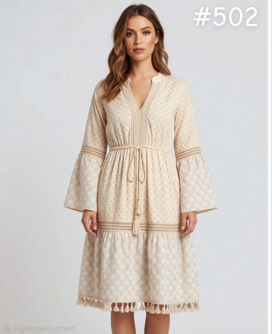 Bohemian sunshine tesset tie dye mini dress ivary and gold