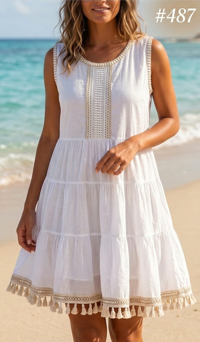 White Boho Tassel Beach Dress