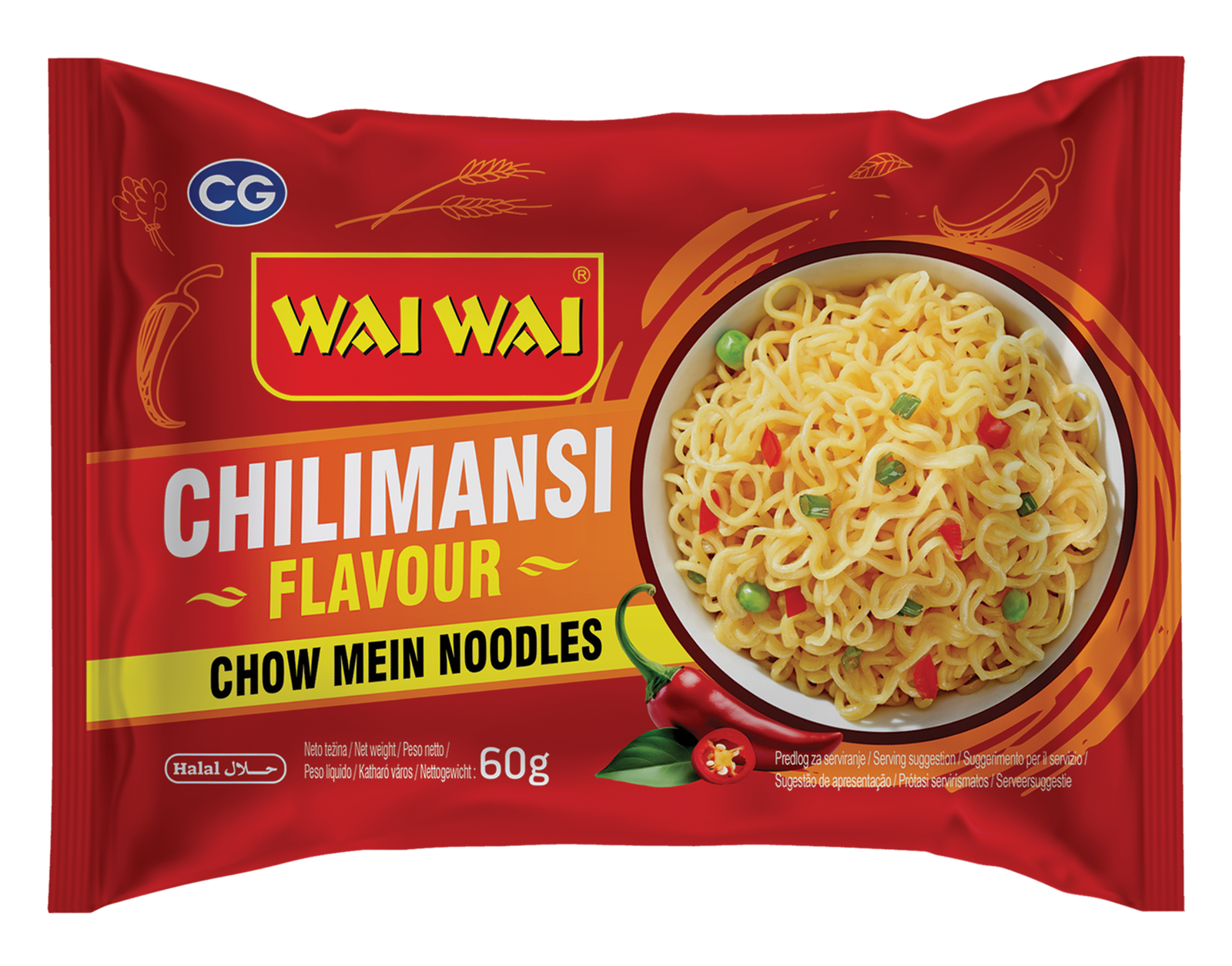 wai wai chillimansi chicken noodles 60g